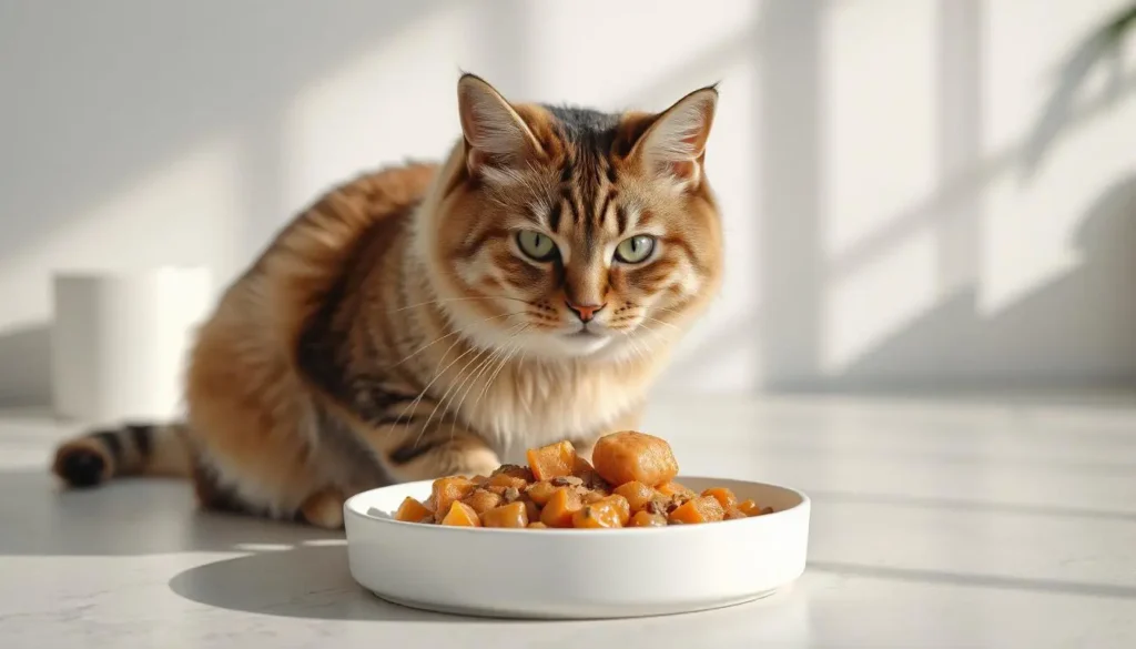 A well-balanced meal of premium dry cat food featuring wild-caught salmon and healthy ingredients.