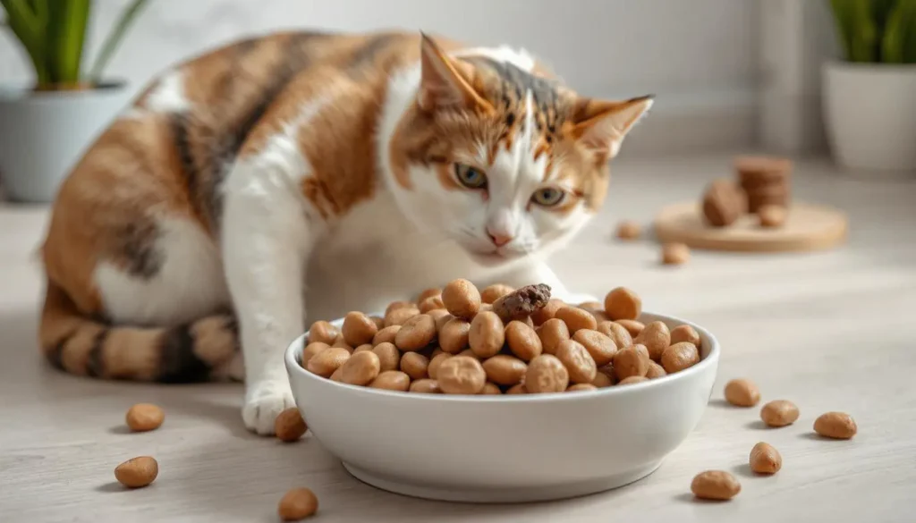 A bowl of high-quality protein-rich cat food with natural ingredients.