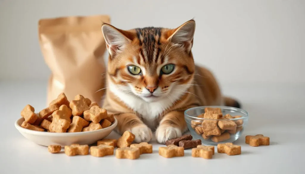 A comparison of commercial cat treats with preservatives and homemade natural cat treats made from organic ingredients.