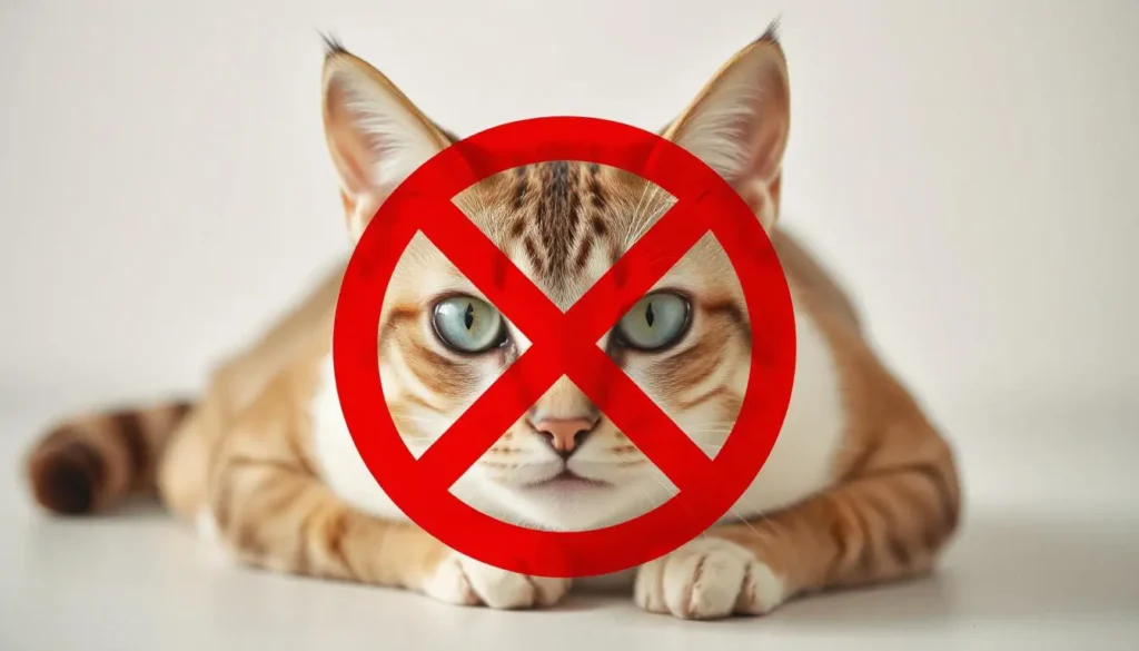 A warning sign showing toxic foods for cats like chocolate, onions, garlic, and xylitol.