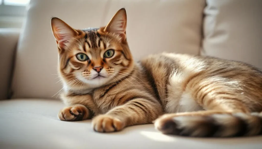 Healthy cat with shiny coat and reduced shedding after a raw food diet.