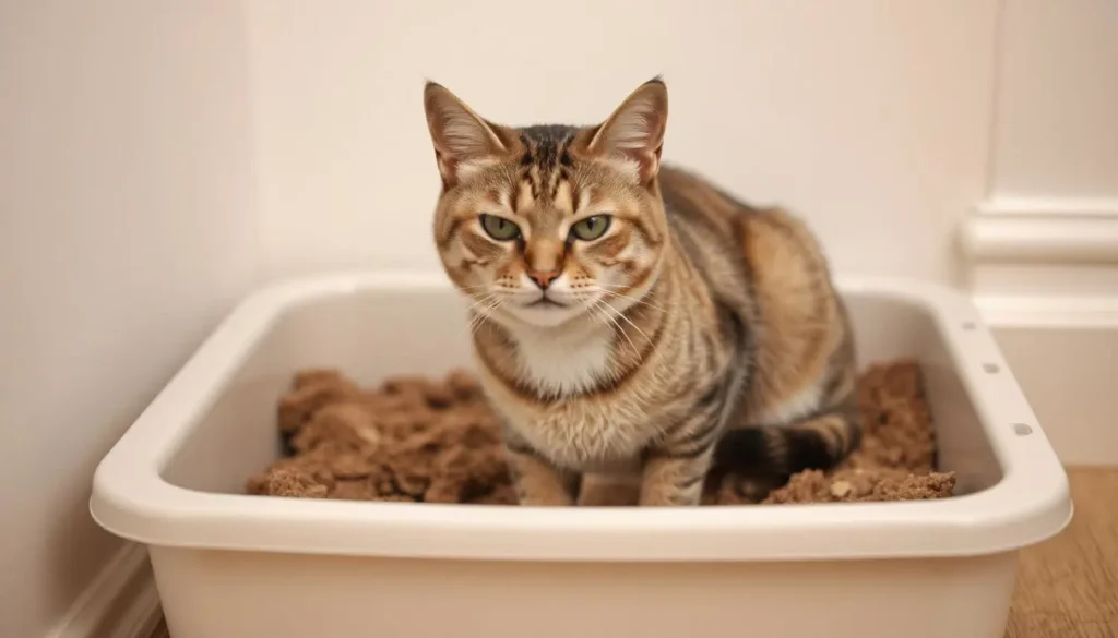 Healthy cat with firm stool, indicating digestive improvements from raw food diet.