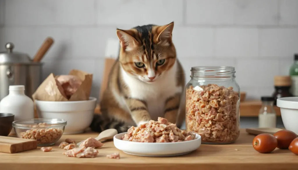 A kitchen setup with raw chicken, organs, and a bowl for mixing.