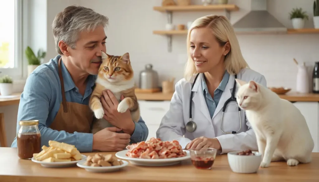 A veterinarian customizing a raw diet for a cat with specific health needs.