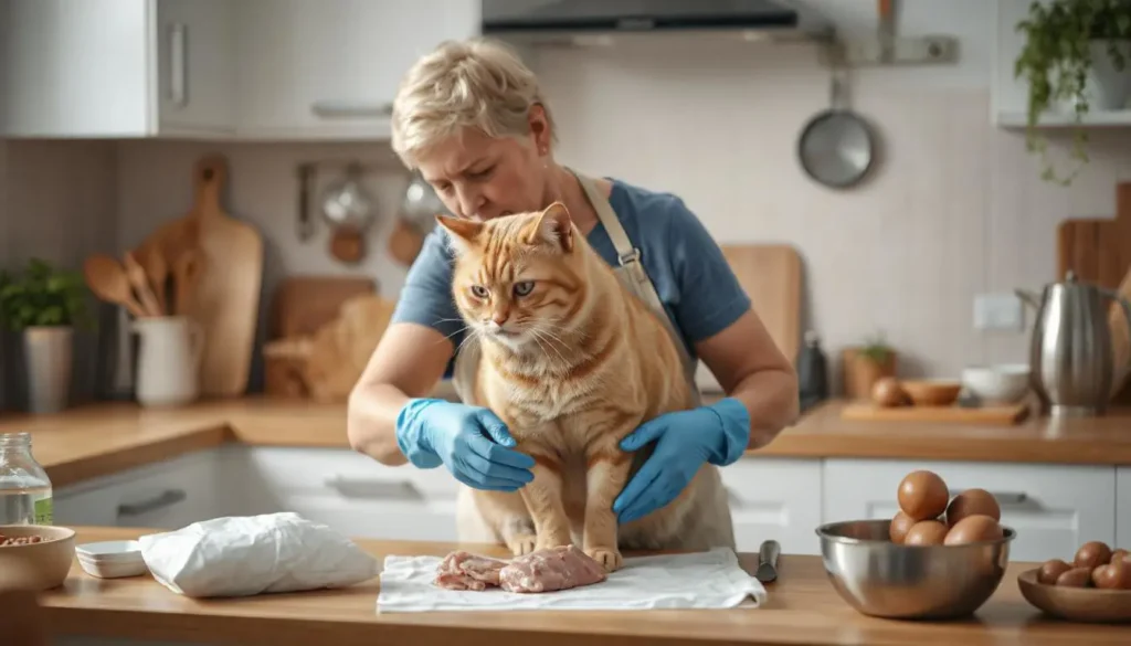 Feeding cats a raw diet safely by handling raw meat with proper hygiene practices