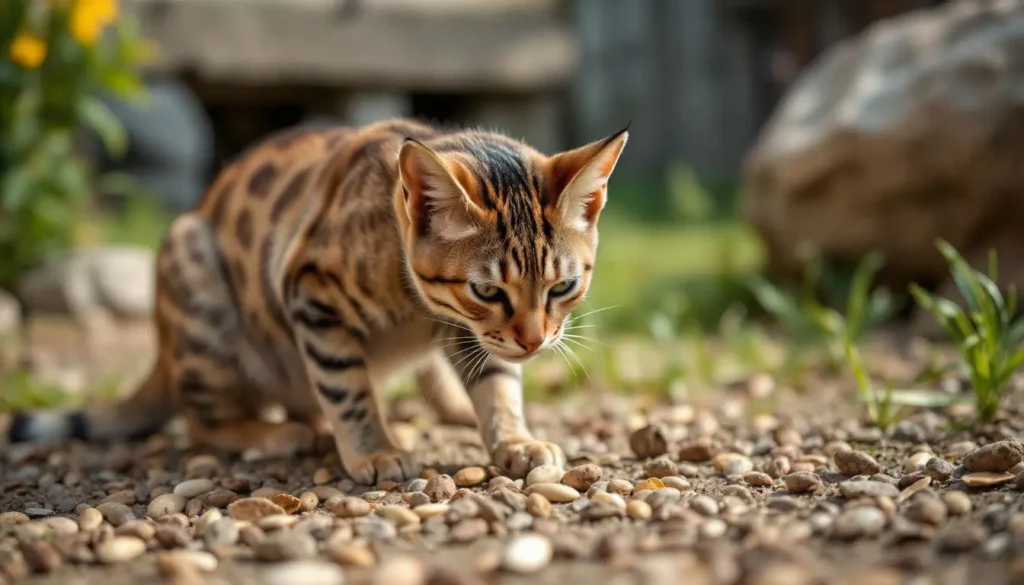  hunting small prey in the wild, representing the natural hunting instincts of cats