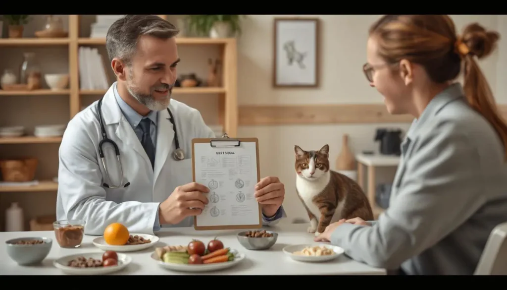 Top 6 Vet-Approved Homemade Wet Cat Food Recipes for Digestion 9 A vet discussing a diet plan with a cat owner.