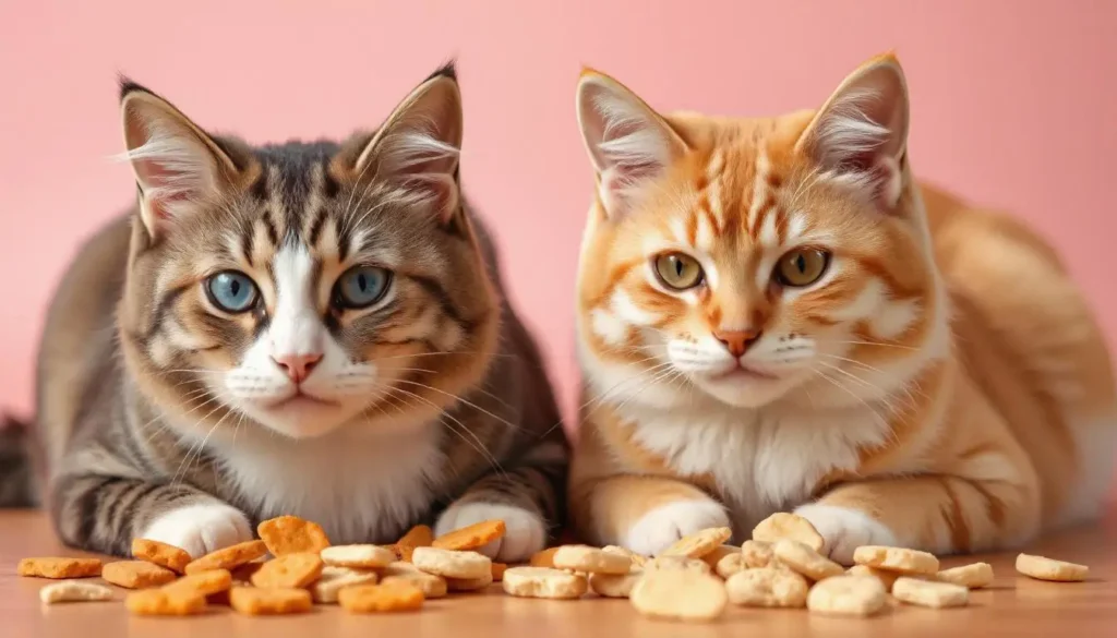 Comparison of freeze dried treats and traditional treats for cats, showcasing the natural, healthy qualities of freeze-dried options.