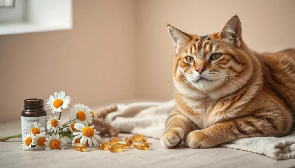 A container of probiotics for cats, showing a probiotic powder supplement designed to support digestive health and boost immunity.