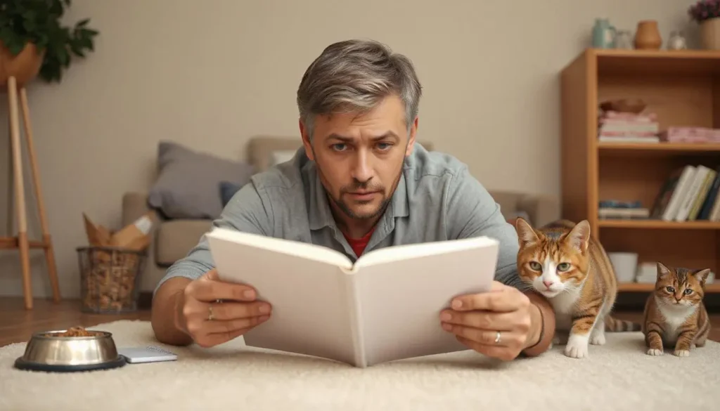 Pet parent reading about common mistakes in homemade cat food preparation.