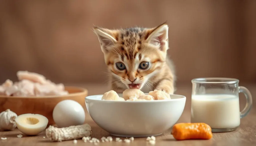 Kitten eating nutrient-rich homemade food for growth support