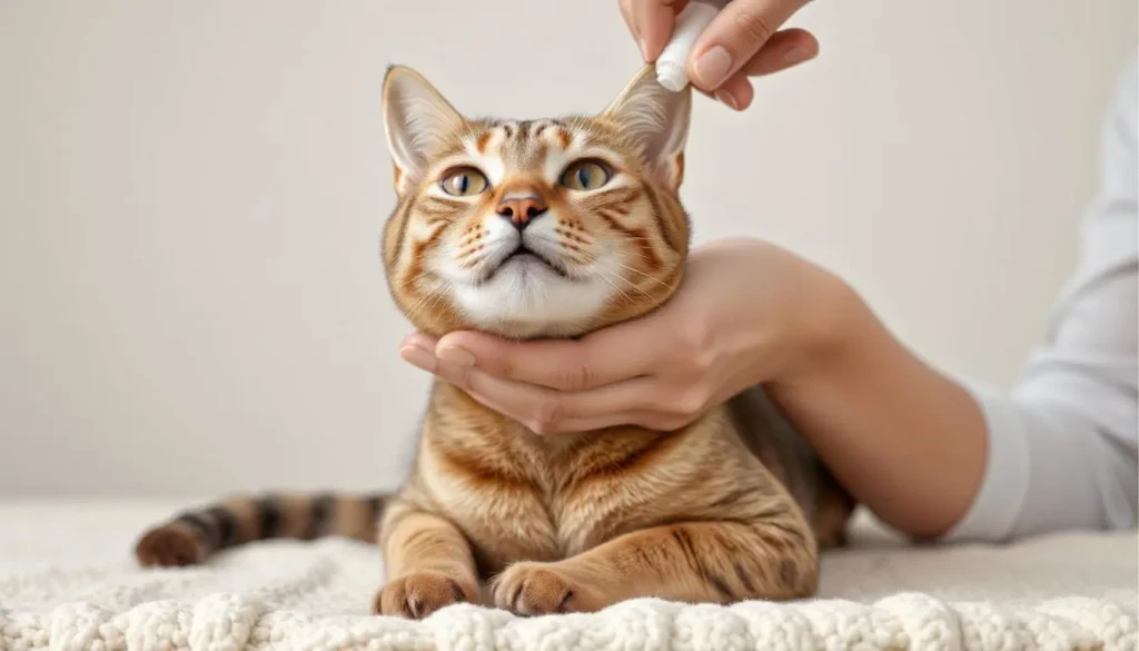 A cat owner applying Revolution for Cats to their pet’s neck, ensuring the treatment is correctly administered.