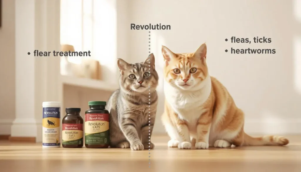 Comparison of Revolution for Cats and other flea treatments, highlighting Revolution’s broader protection.