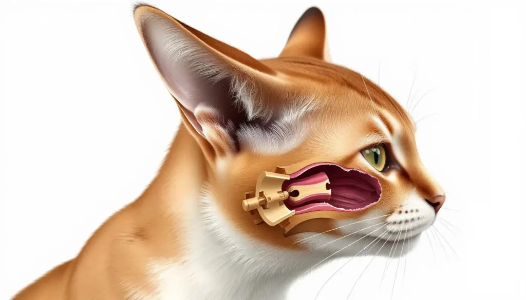 Illustration of a cat's ear anatomy, highlighting the pinnae and inner ear structures.