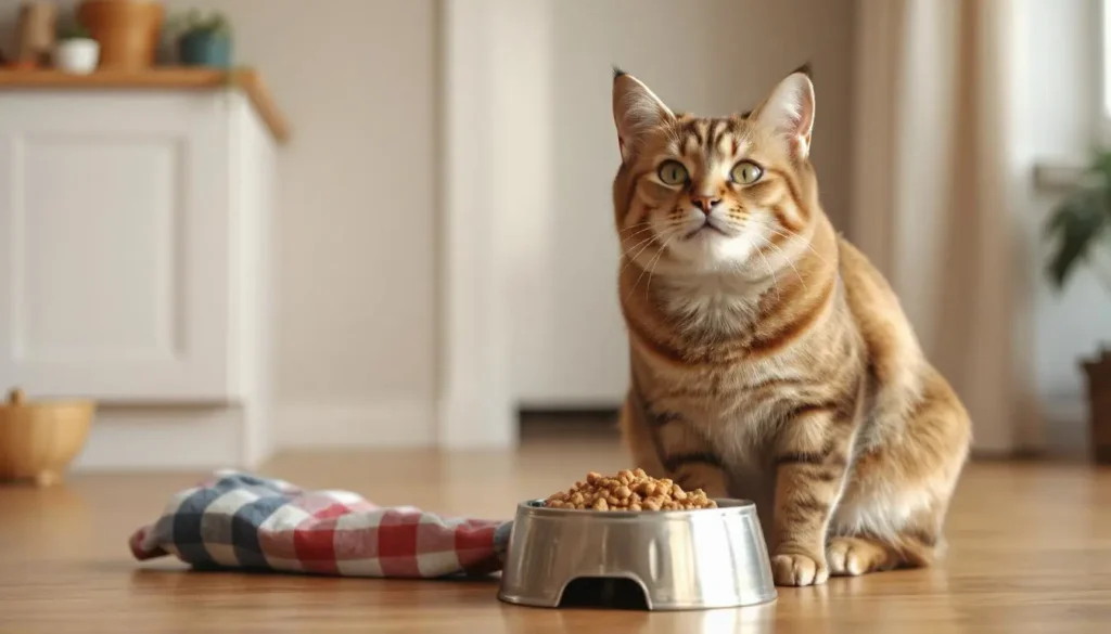 A happy cat sitting beside a bowl of Weruva cat food, symbolizing satisfaction and health.