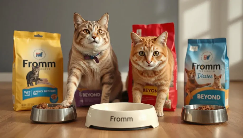 Comparison of Fromm cat food and other popular cat food brands like Purina and Hills.