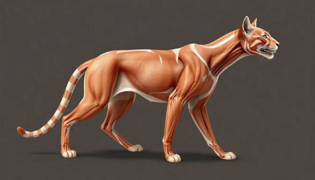 Diagram of a cat's muscular system, focusing on the limbs and spine muscles.