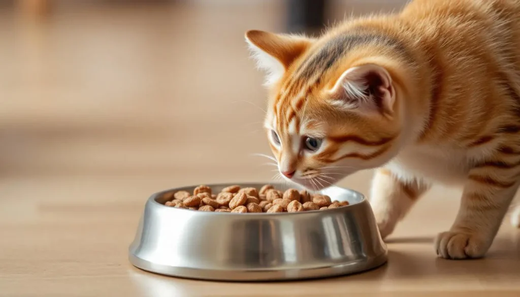 A bowl with a mix of wet kitten food and adult cat food for a gradual transition.