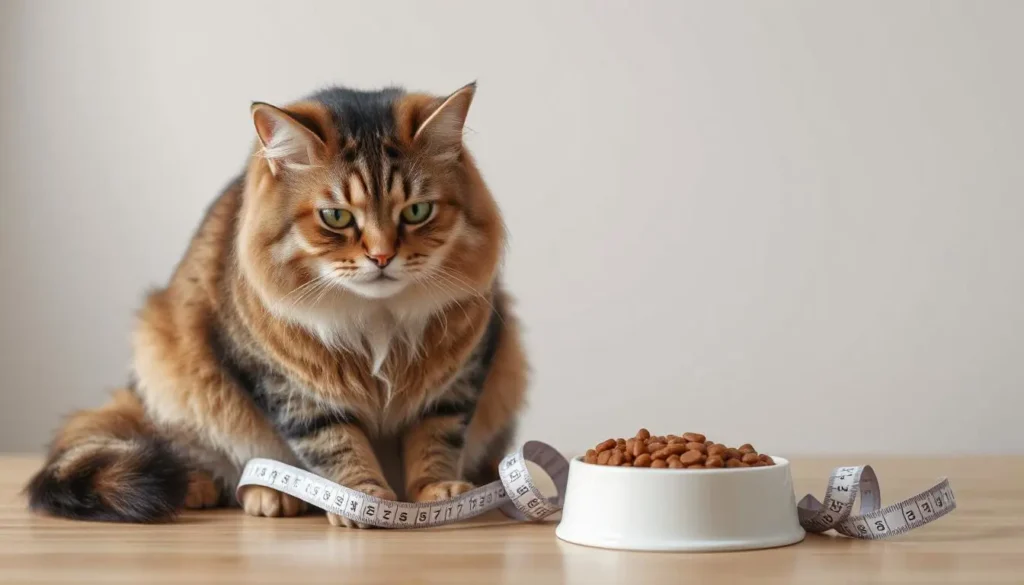 An overweight cat transitioning to a healthier weight with the help of portion-controlled wet food.