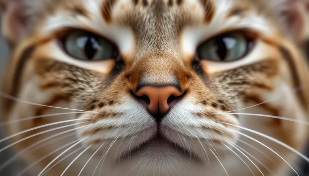 Close-up view of a cat's whiskers, highlighting their sensory function