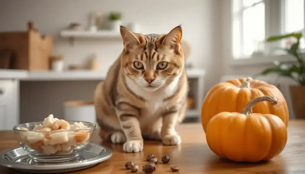 Can Cats Eat Shrimp? The Ultimate Guide to Feline Safety 6 A meal prep setup with fresh ingredients like shrimp, chicken, and pumpkin for cats.