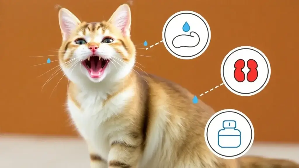 Top 5 Churu Cat Treats: Tasty and Healthy Snacks Your Cat Will Love 3 A healthy, energetic cat with hydration and health icons like water droplets and muscle strength symbols.