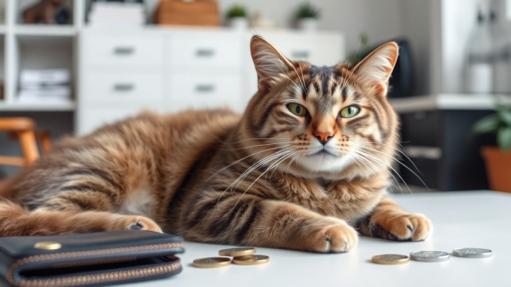 A cat resting contentedly in a clean, organized home environment.