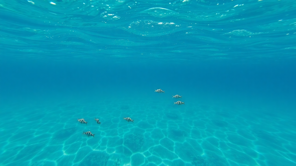 A clean ocean scene with small fish swimming naturally.