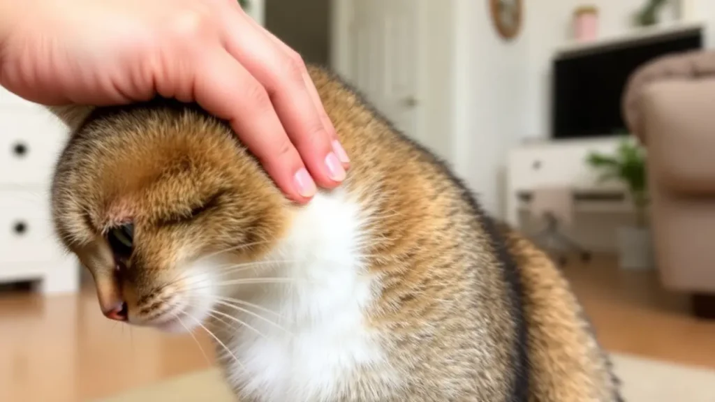 A hand parting a cat’s fur to apply a topical treatment.