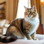 Majestic Maine Coon cat sitting on a plush cushion in a luxurious indoor setting.