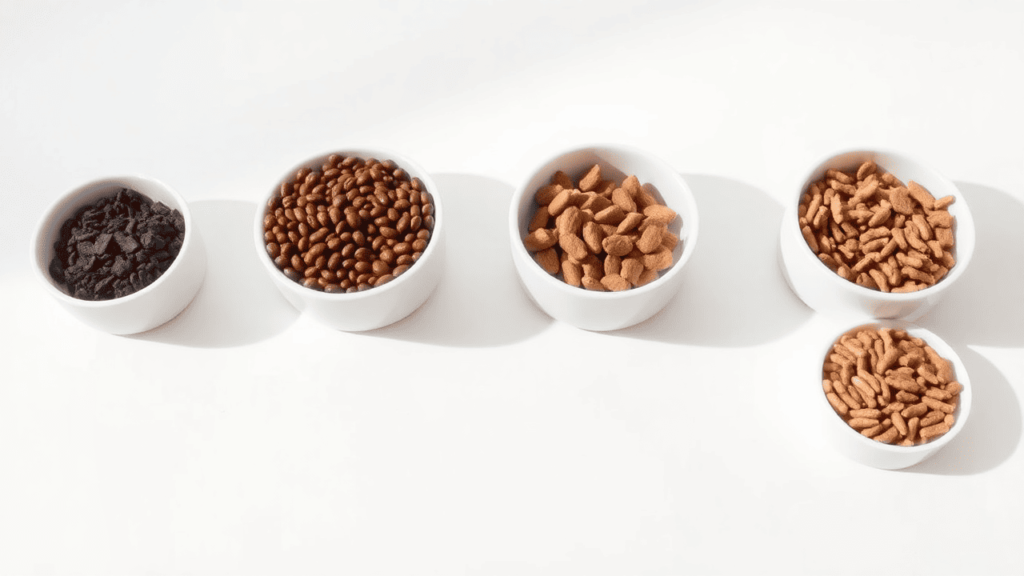 Four food bowls showing gradual changes in food composition over 10 days.