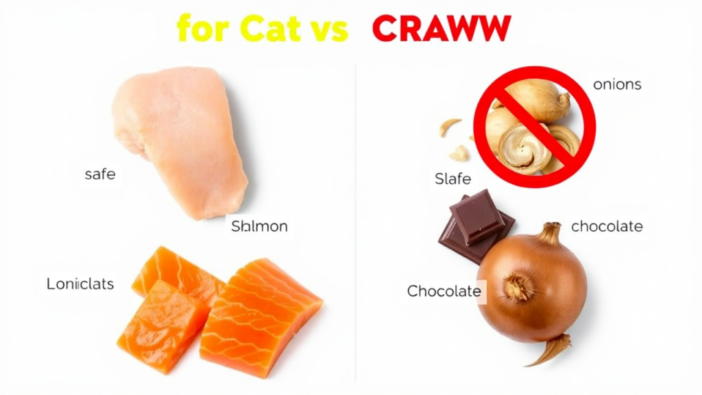 A labeled chart displaying safe and unsafe foods for cats