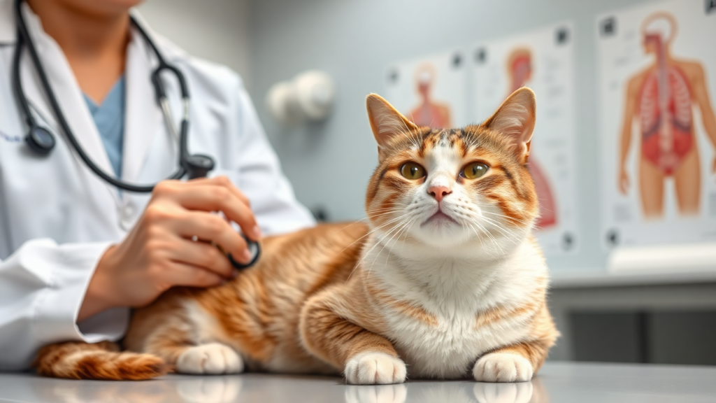 Veterinarian examining cat’s respiratory health.