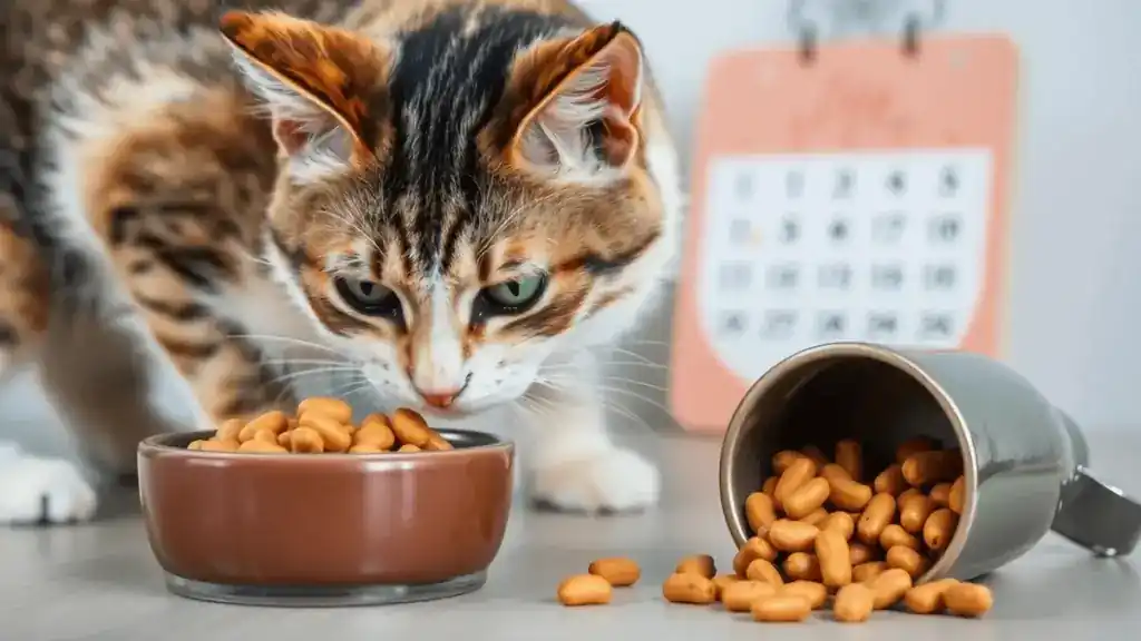 Cat eating dry food after recovering from cat diarrhea