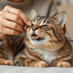 A person gently giving a pill to a calm cat, demonstrating how to give a cat a pill in a stress-free way.