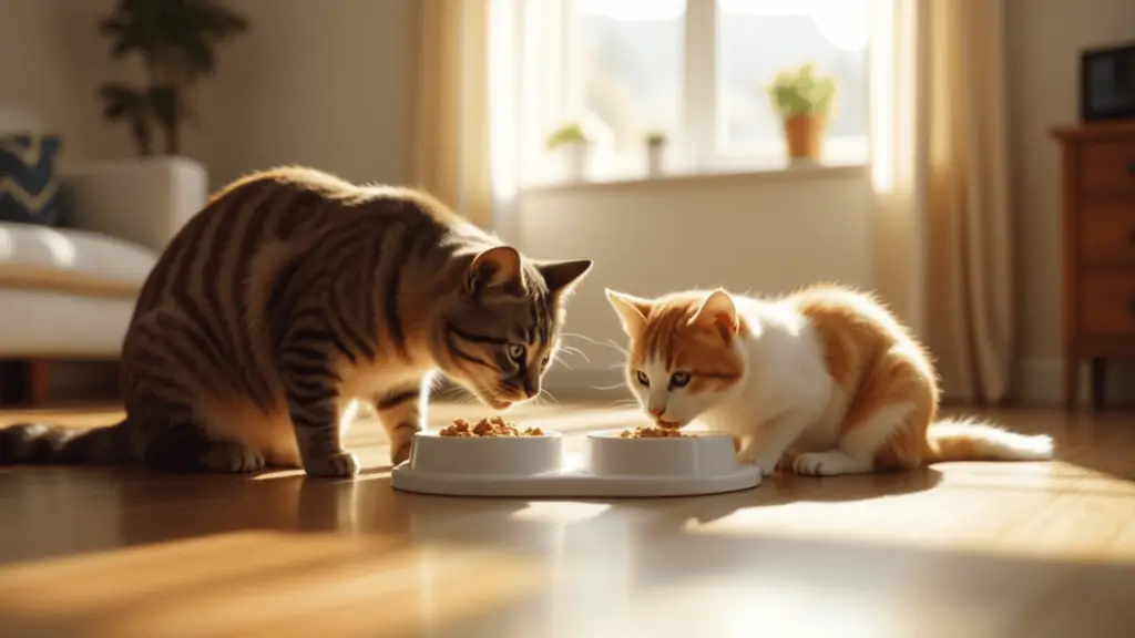 Wet Cat Food: Health Benefits, Top 5 Vet-Recommended Brands & Feeding Tips 8 Two cats eating different wet food formulas from separate microchip feeders
