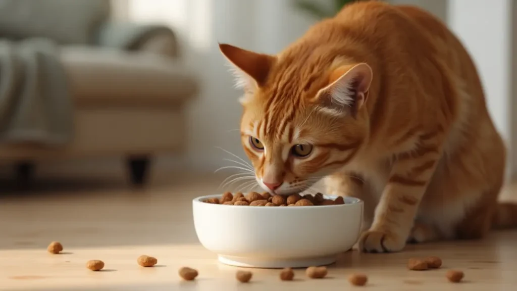 Understanding Cat Food Labels: A Guide to Choosing the Best Dry Food and Specialized Diets 2 A cat eating best dry food for cats from a ceramic bowl.