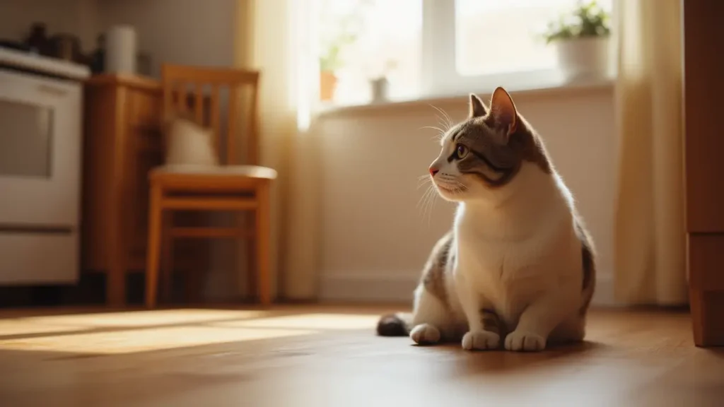 Friskies Dry Cat Food: Is It Really Giving Your Cat the Nutrition It Needs? 1 Healthy adult domestic cat sitting attentively on a kitchen floor in natural light