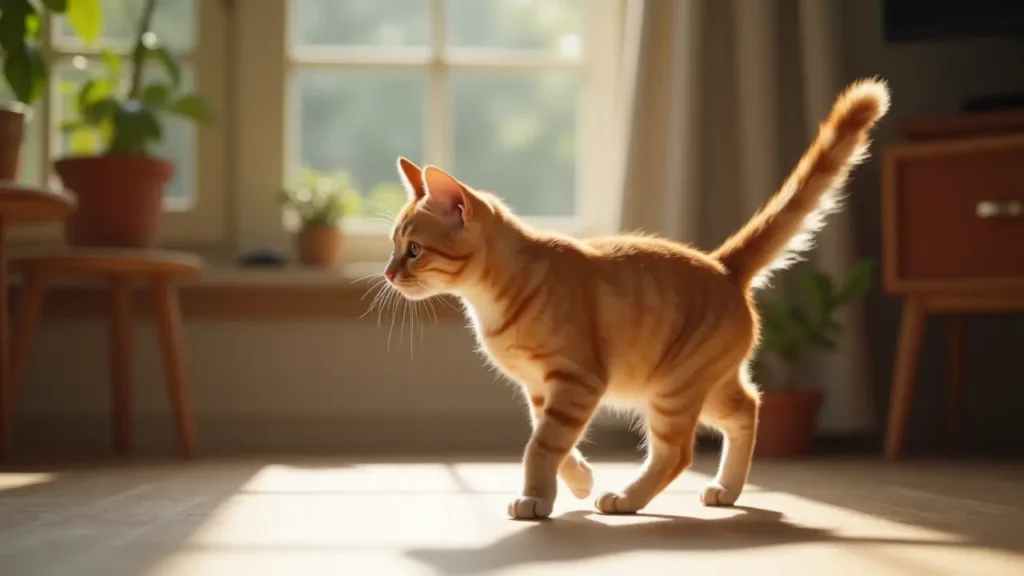 The Ultimate Guide to Cat Tail Language: Understand Your Cat Like Never Before! 2 A cat demonstrating different tail positions to explain cat tail language, including flicking, swaying, and quivering.