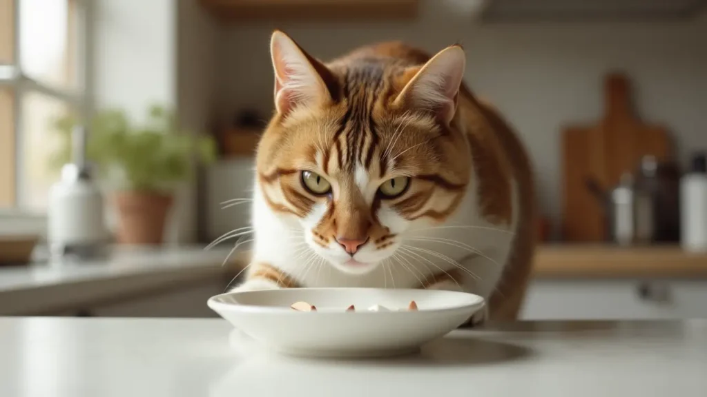 Can Cats Drink Almond Milk? The Truth About Benefits and Safety 2 Cat cautiously tasting almond milk from a shallow dish.