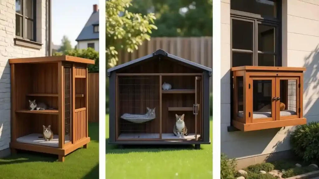 Build the Perfect Cat Enclosure Outdoor for Safe Freedom 2 Various outdoor cat enclosure options including a catio, portable cage, and window box