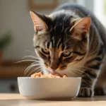 Curious cat sniffing a bowl of plain tuna — can cats eat tuna?