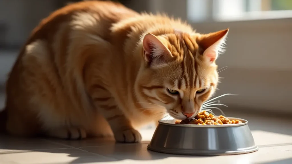 How Much Canned Food to Feed a Cat: Vet-Approved Guidelines for Every Life Stage 1 how much canned food to feed a cat – adult cat eating wet food from a stainless steel bowl in kitchen