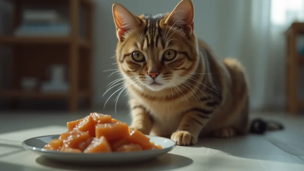 Can Cats Eat Tuna Every Day? Discover the Hidden Risks, Benefits & Safer Alternatives 2 Unwell cat sitting near a bowl of tuna, showing signs of poor health.