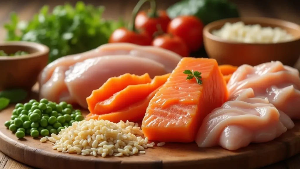 WholeHearted Cat Food vs Top Brands: Is It the Best Choice for Your Cat 2 Natural cat food ingredients including chicken, salmon, and vegetables.