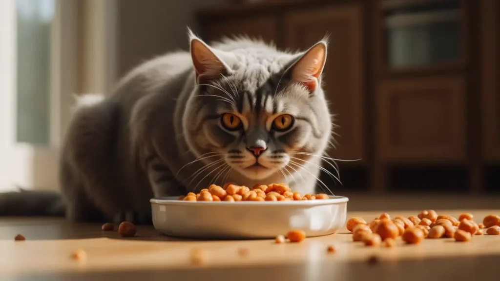 Best Rated Wet Cat Food to Keep Your Feline Hydrated and Thriving 1 Adult cat eating best rated wet cat food in a cozy kitchen setting, highlighting health and hydration benefits.