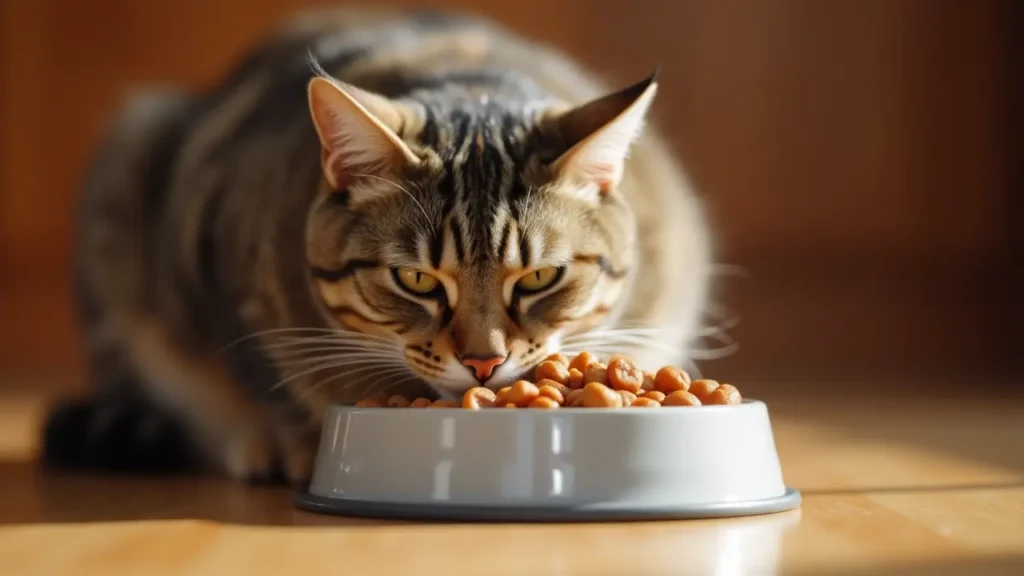 Is Delectables Cat Food Good? Full Review & Key Facts 1 Healthy cat eating wet food in a clean ceramic bowl on a wooden surface