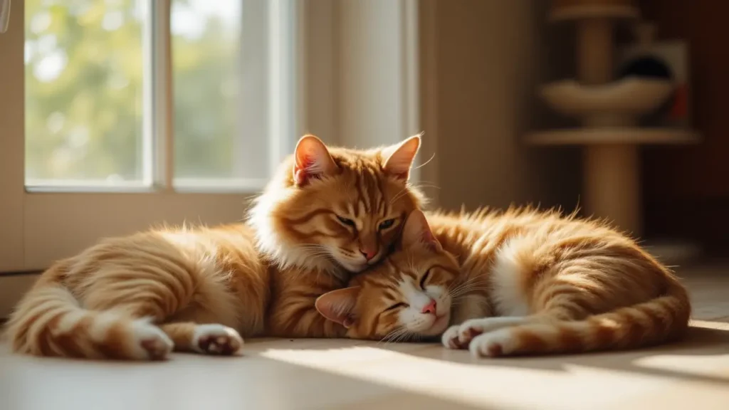 How to Introduce Cats the Right Way: Avoid Fights, Build Trust, and Create Harmony 3 Two cats grooming each other in a relaxed home environment