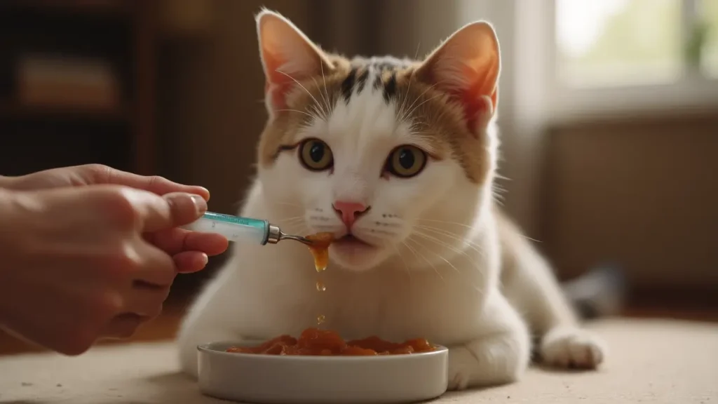 Is Delectables Cat Food Good? Full Review & Key Facts 3 Senior cat being hand-fed soft wet food at home