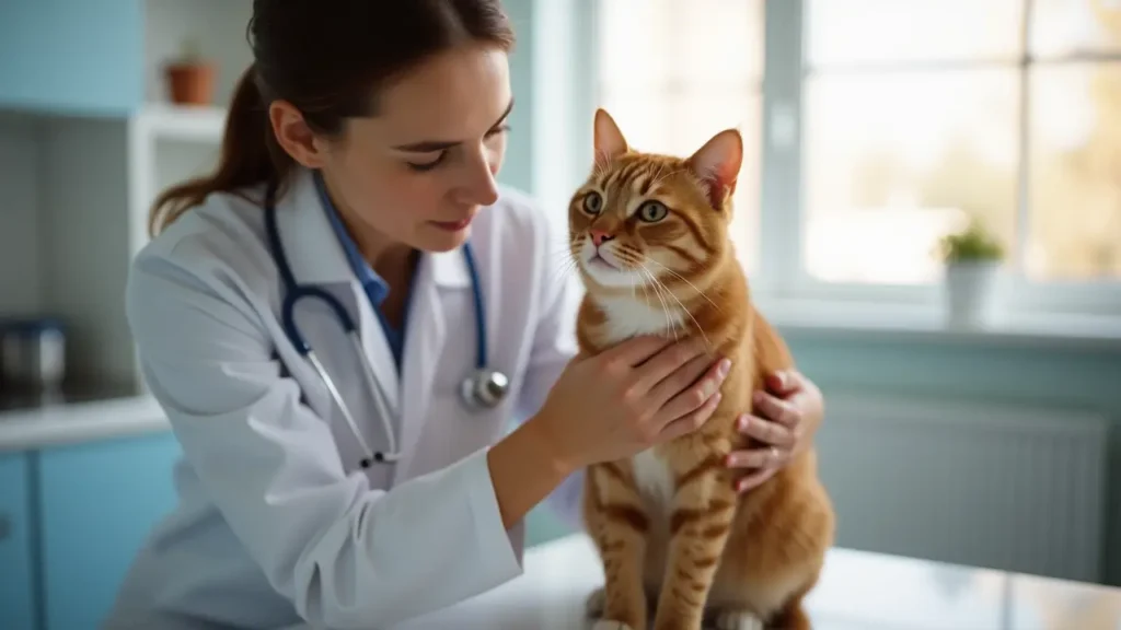 Best Rated Wet Cat Food to Keep Your Feline Hydrated and Thriving 3 A veterinarian examining a healthy adult cat to highlight the health benefits of wet cat food.